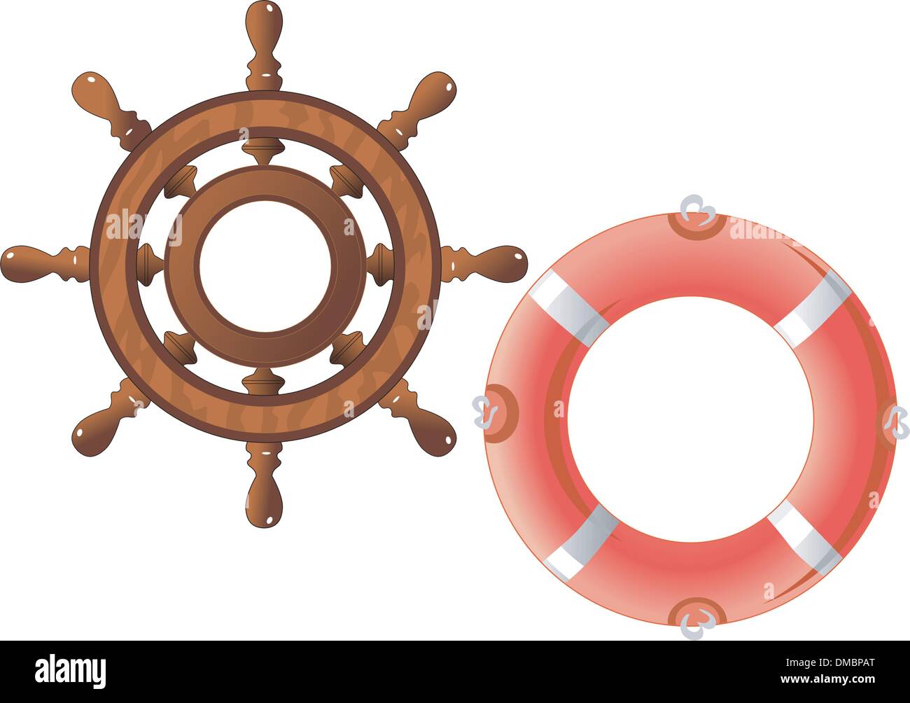 set of a steering wheel and a lifebuoy Stock Vector