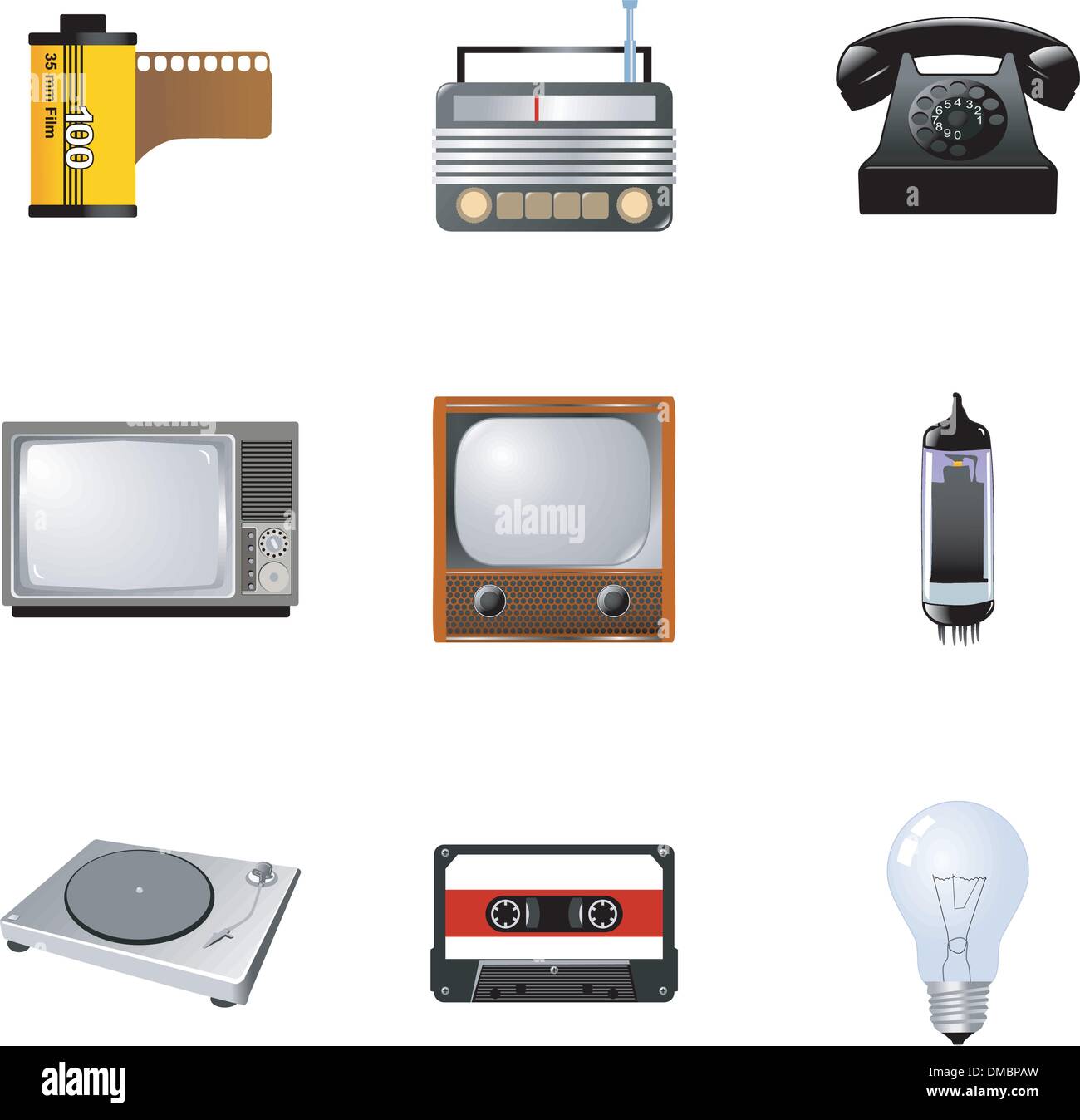 set of the different vintage electronics Stock Vector