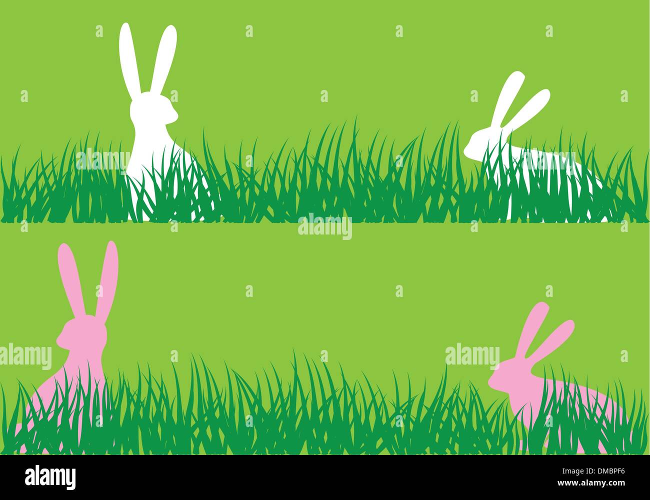 easter bunnies in grass, vector Stock Vector