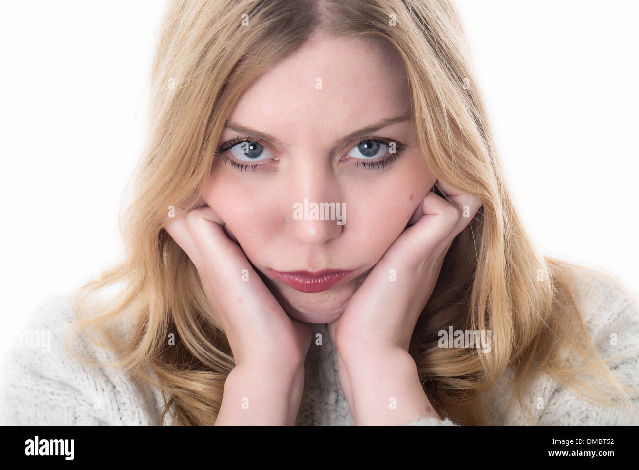 Model Released. Sad Grumpy Young Woman Stock Photo