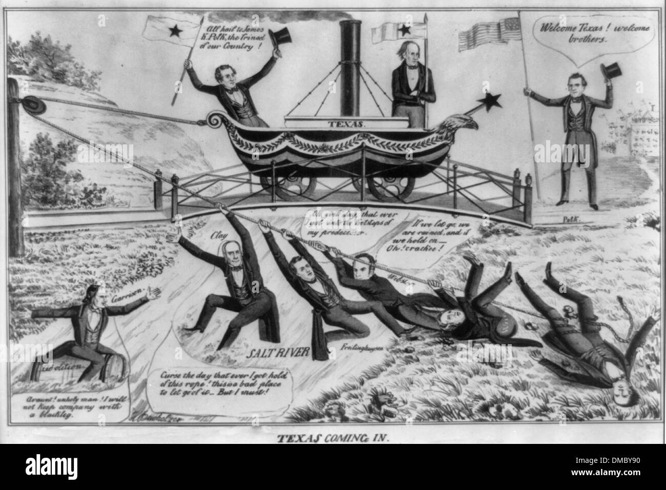 Texas Coming in - USA Political Cartoon, circa 1844 Stock Photo