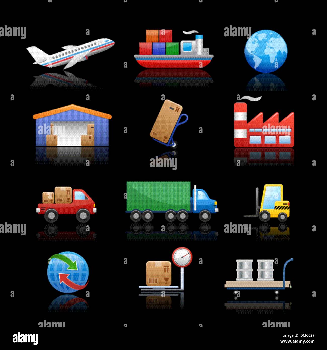 Industry & logistics Icons // Black Background Stock Vector