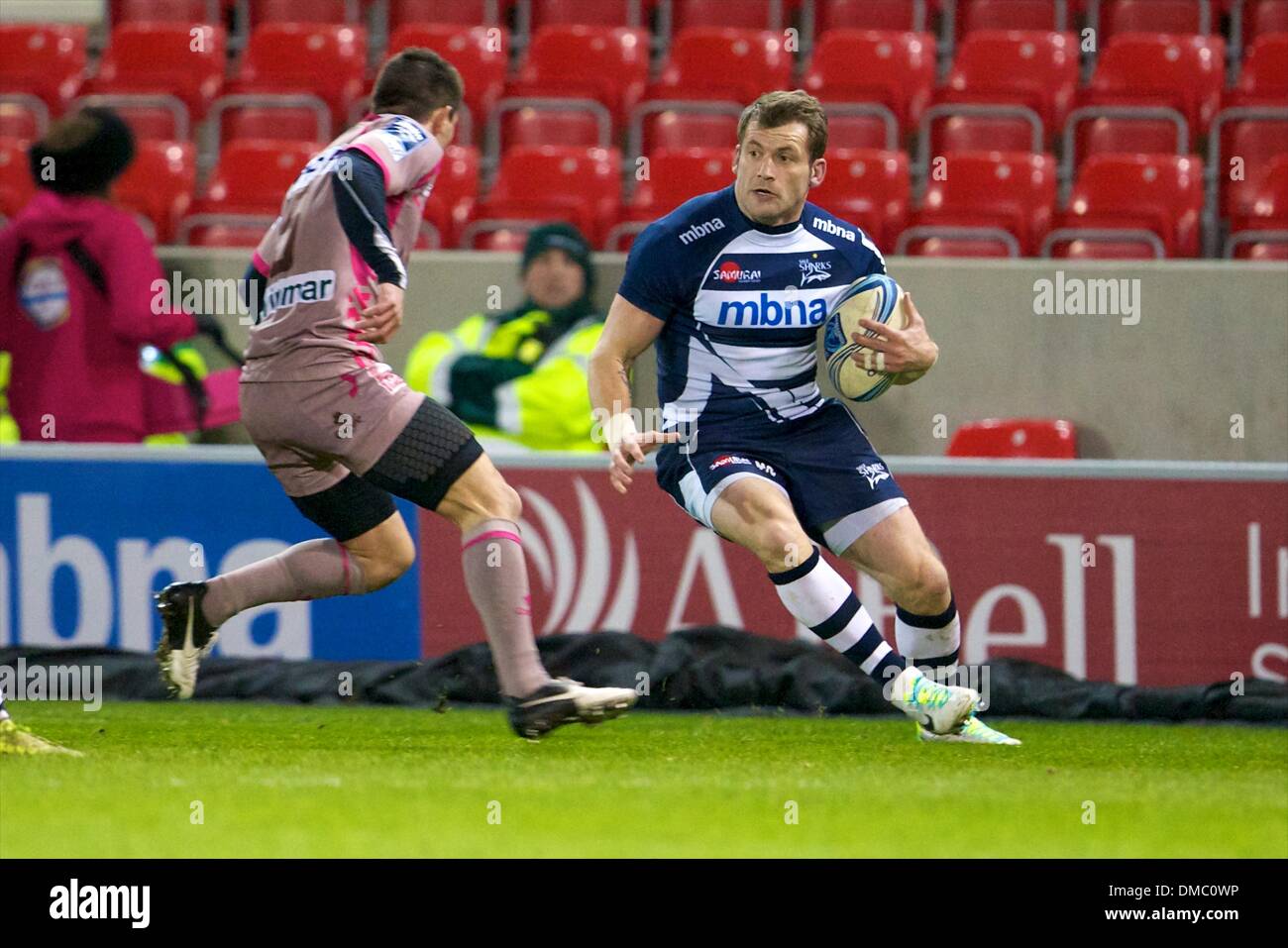 Salford, UK. 13th Dec, 2013. Sale Sharks Mark Cueto (wing) during the Amlin Challenge Cup pool 1 game between Sale Sharks and Oyonnax from the AJ Bell Stadium. Credit:  Action Plus Sports/Alamy Live News Stock Photo