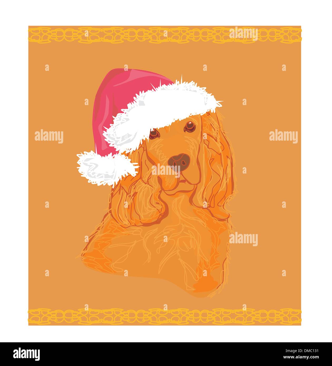 Black Cocker Spaniel Wearing Santa Hat With Christmas Tree Ornament New