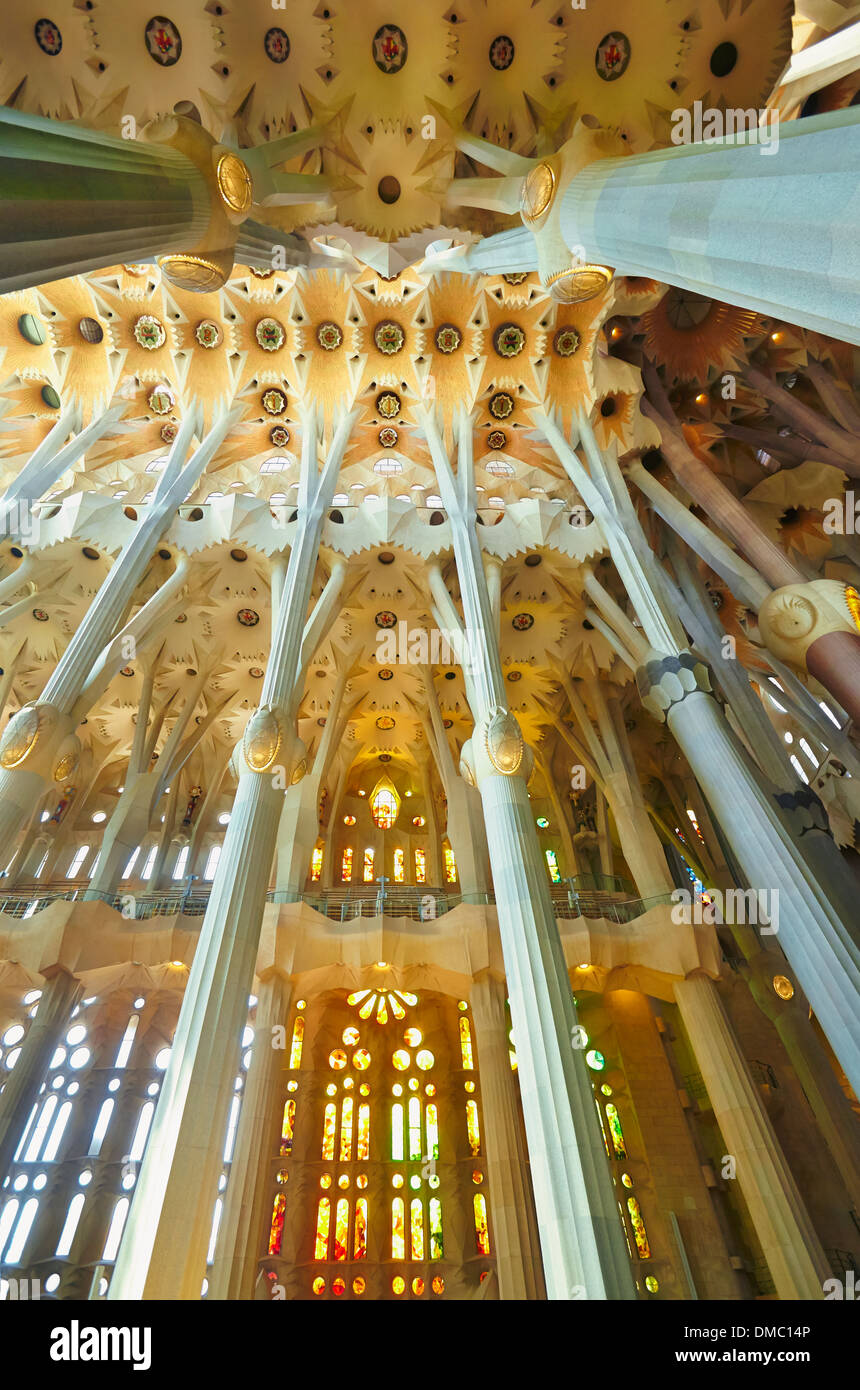 Interior of the Sagrada Familia Temple by Antoni Gaudi. Barcelona ...