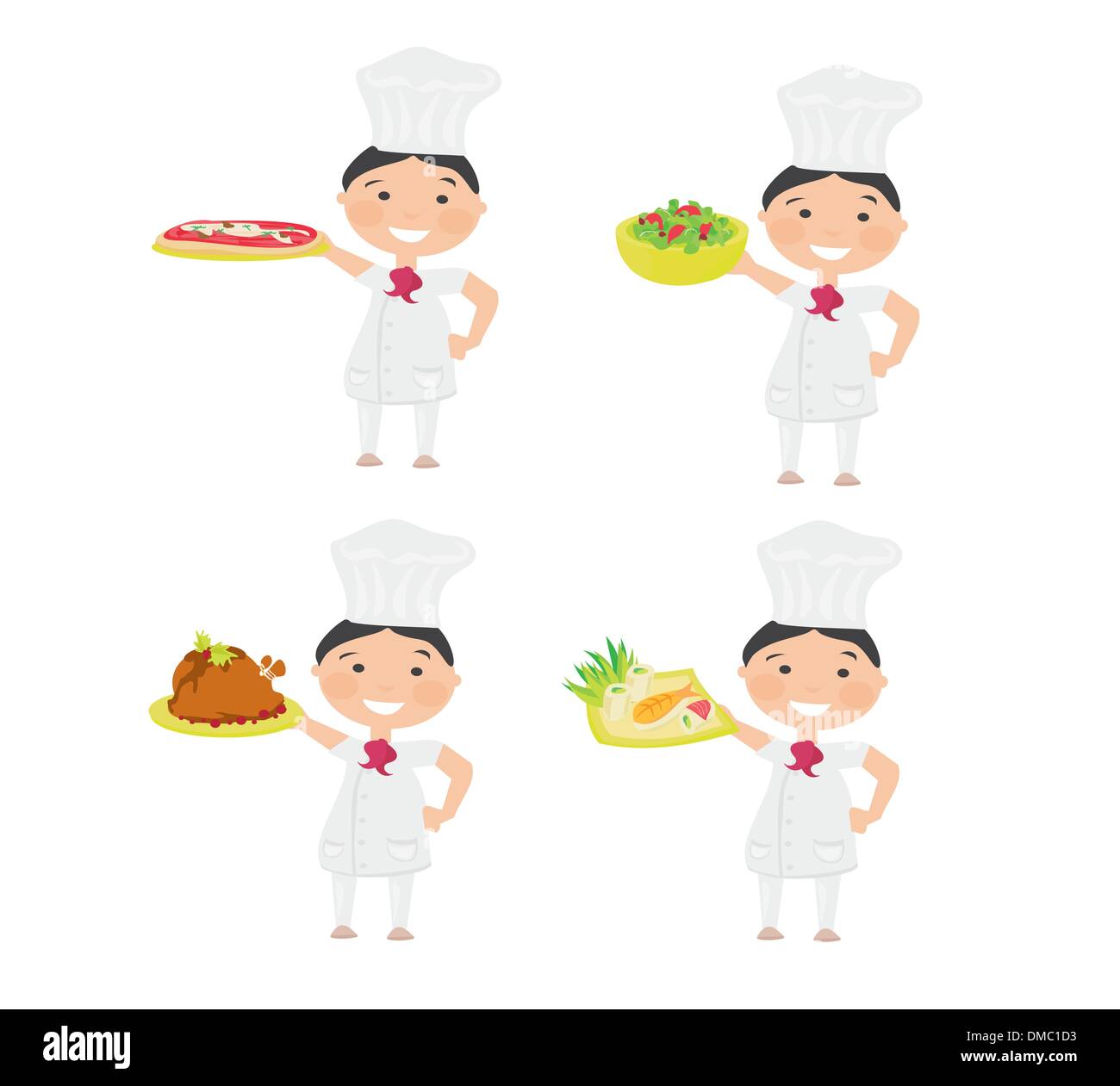 Cheerful chef serving dishes Stock Vector