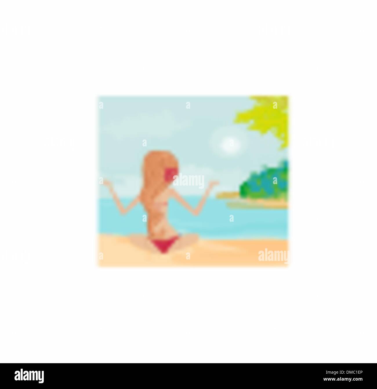 Girl in Yoga pose on Summer background with palm tree Stock Vector