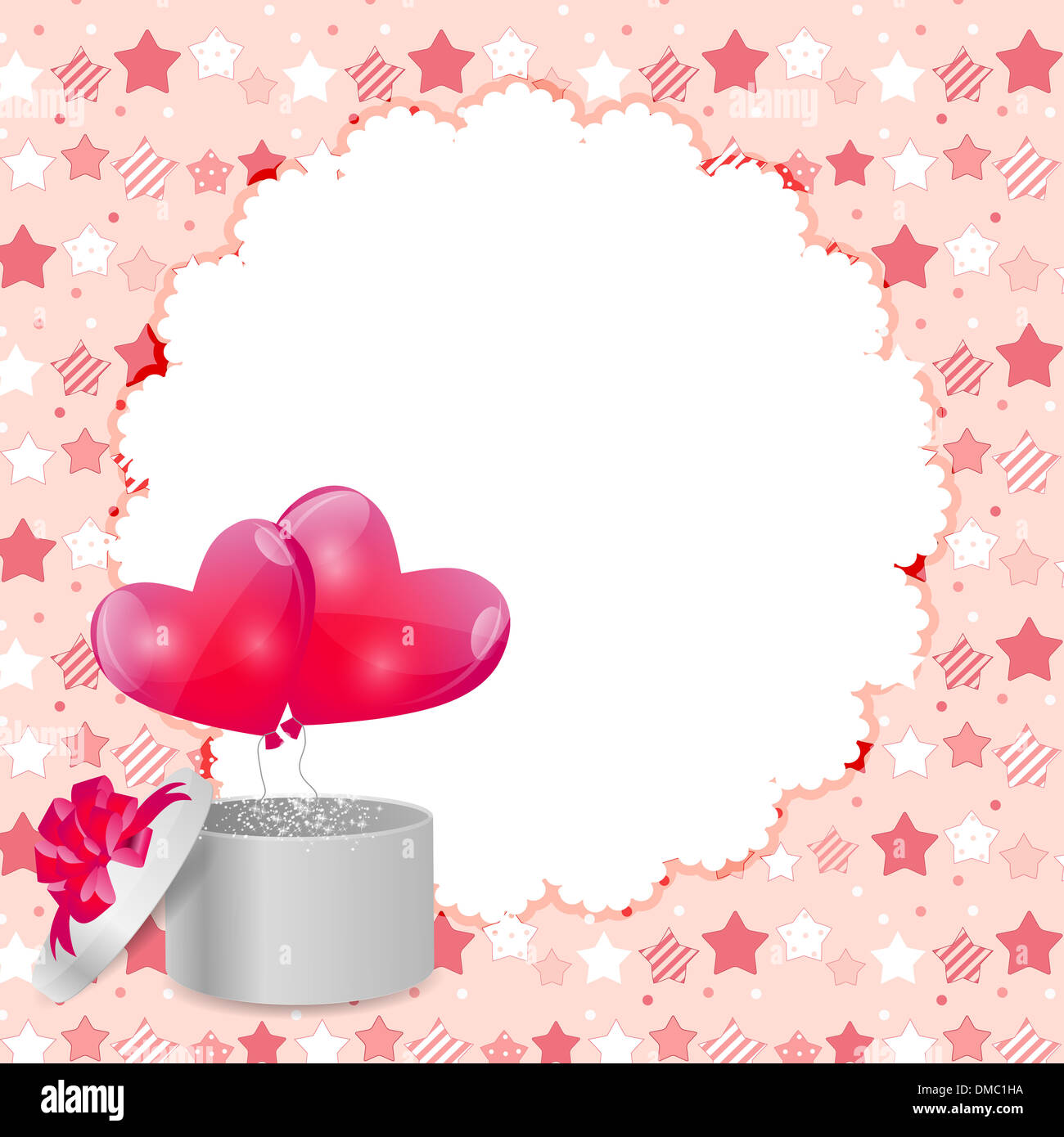 Valentines Day Card with Gift Box and Heart Shaped Balloons, Vec Stock ...