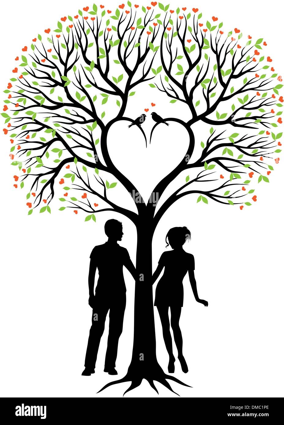 couple with heart tree, vector background Stock Vector