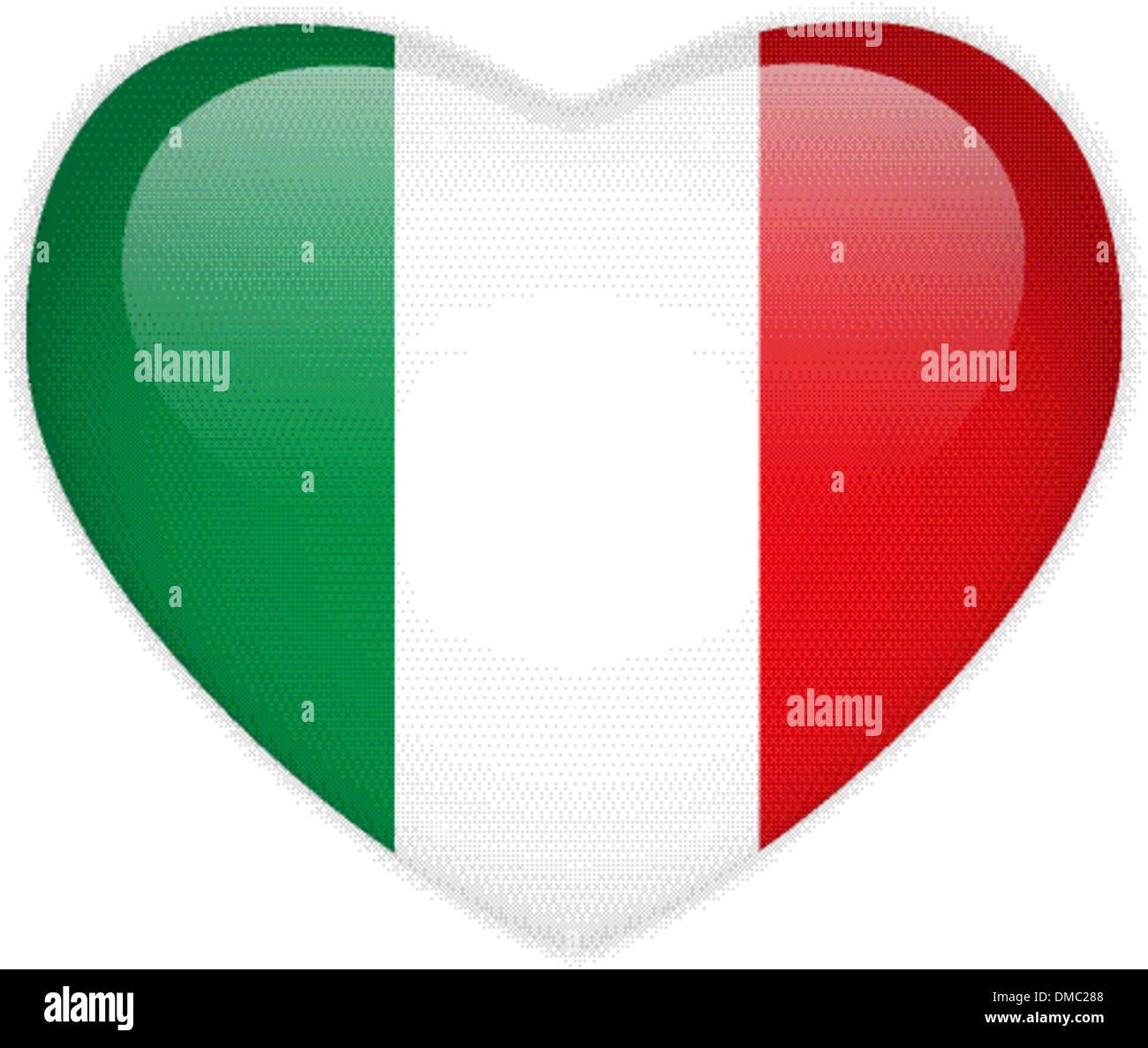 Italy Flag Heart Glossy Button Stock Vector