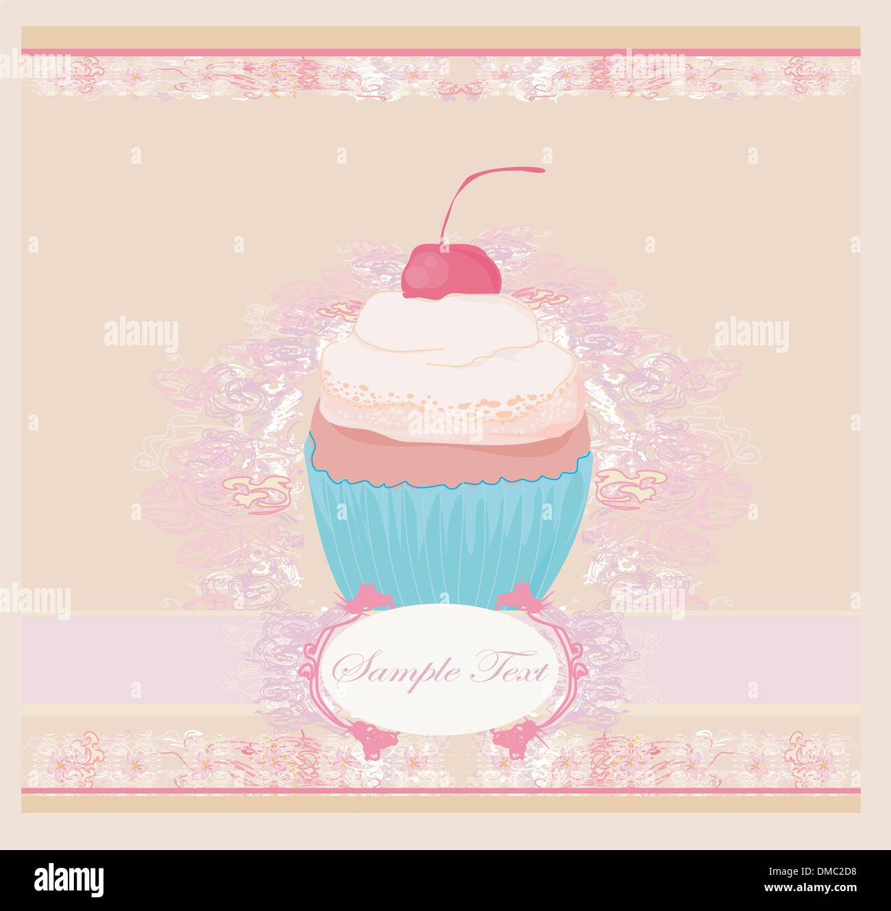 cupcake with cherry card Stock Vector