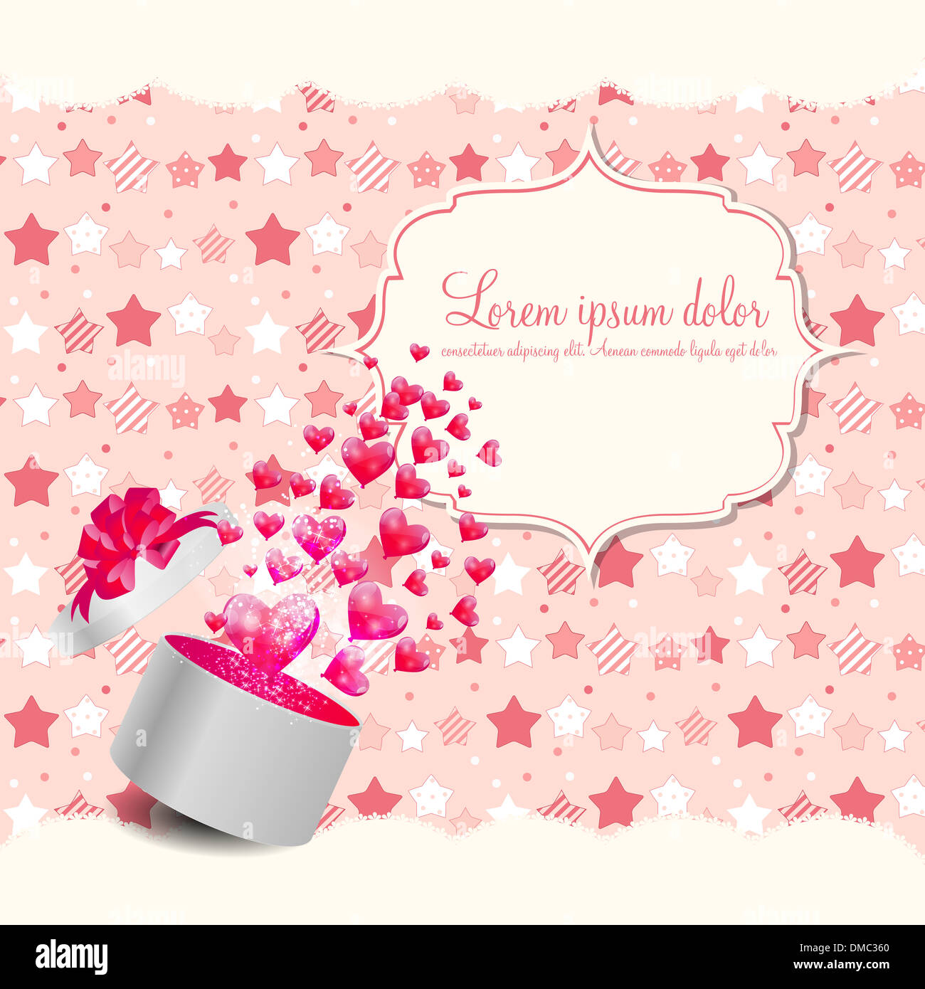 Valentines Day Card with Gift Box and Heart Shaped Balloons, Vec Stock ...