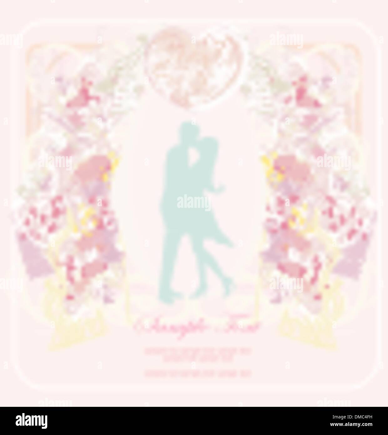 Floral greeting card with silhouette of romantic couple Stock Vector ...