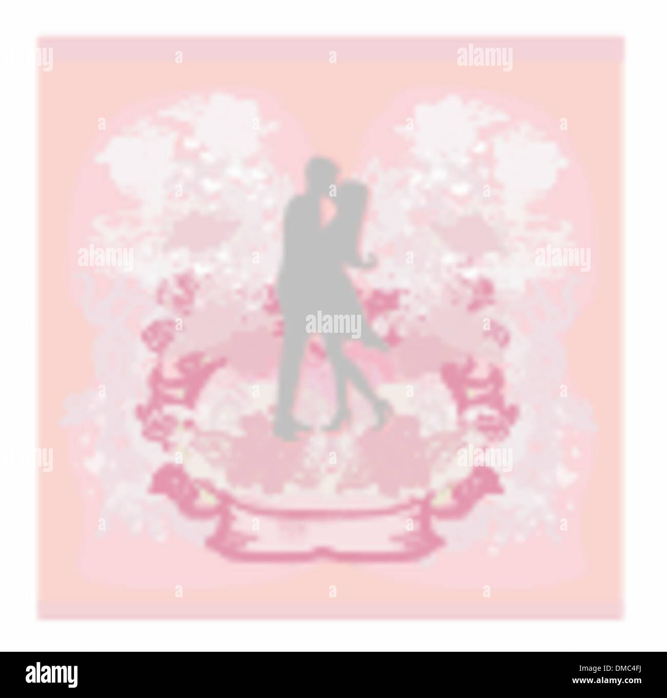 Floral greeting card with silhouette of romantic couple Stock Vector ...