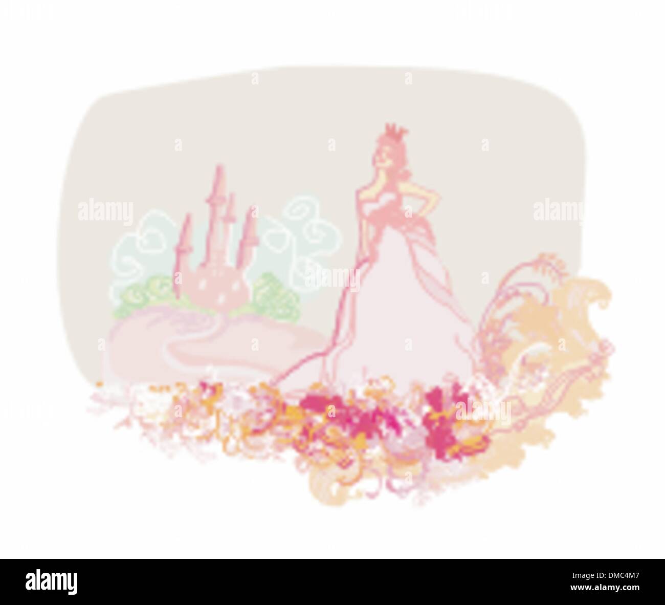 Beautiful young princess in front of her castle Stock Vector