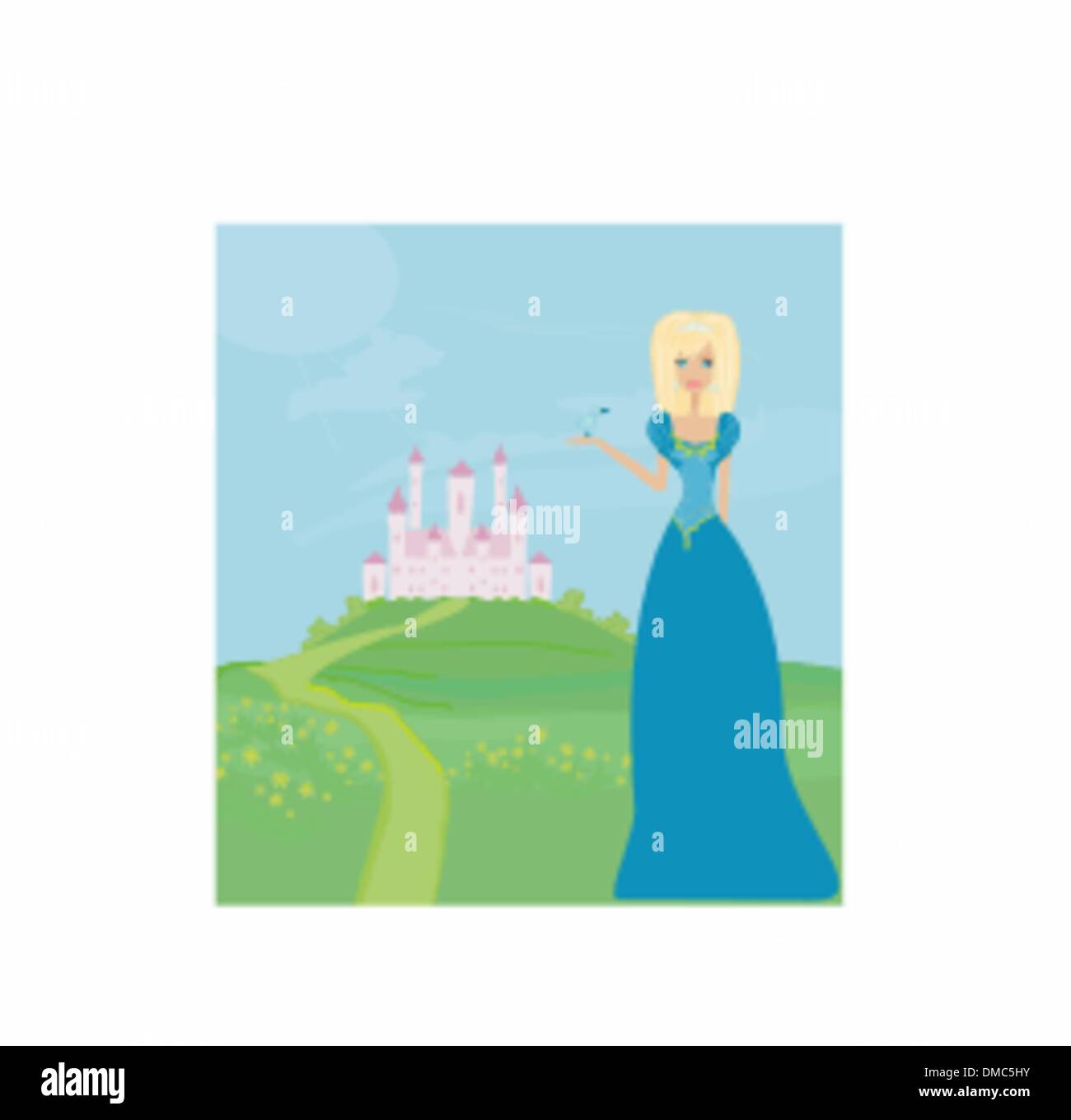 Beautiful young princess in front of her castle Stock Vector