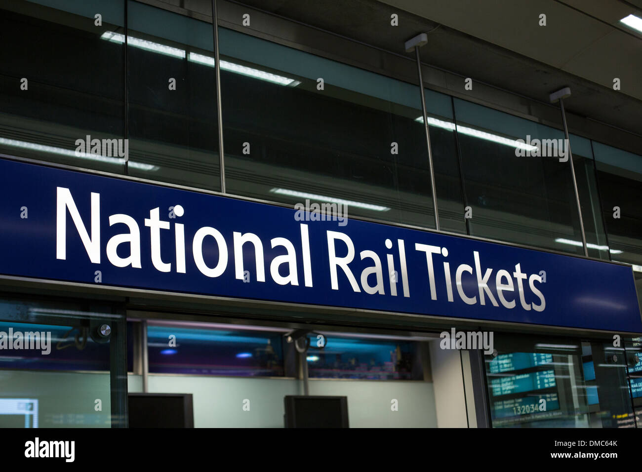 National Rail Tickets sign above entrance to ticket office, St Pancras Station. Stock Photo