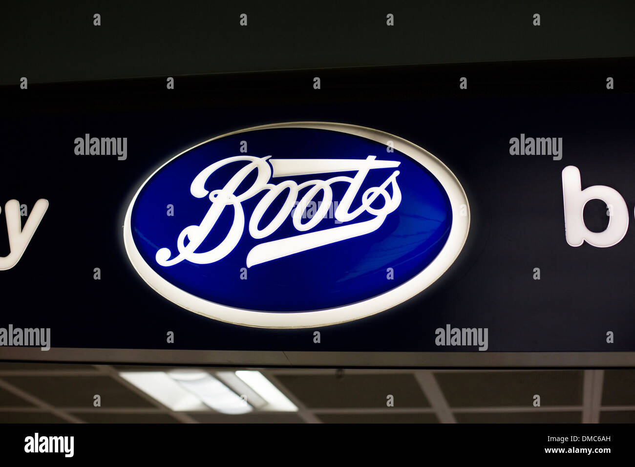 Boots sign above store entrance Stock Photo