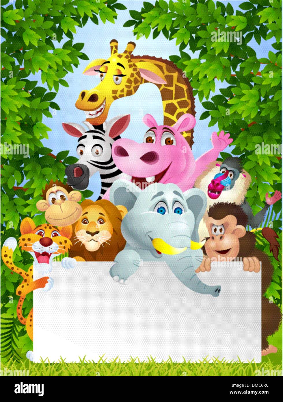 Animal cartoon with blank sign Stock Vector Image & Art - Alamy