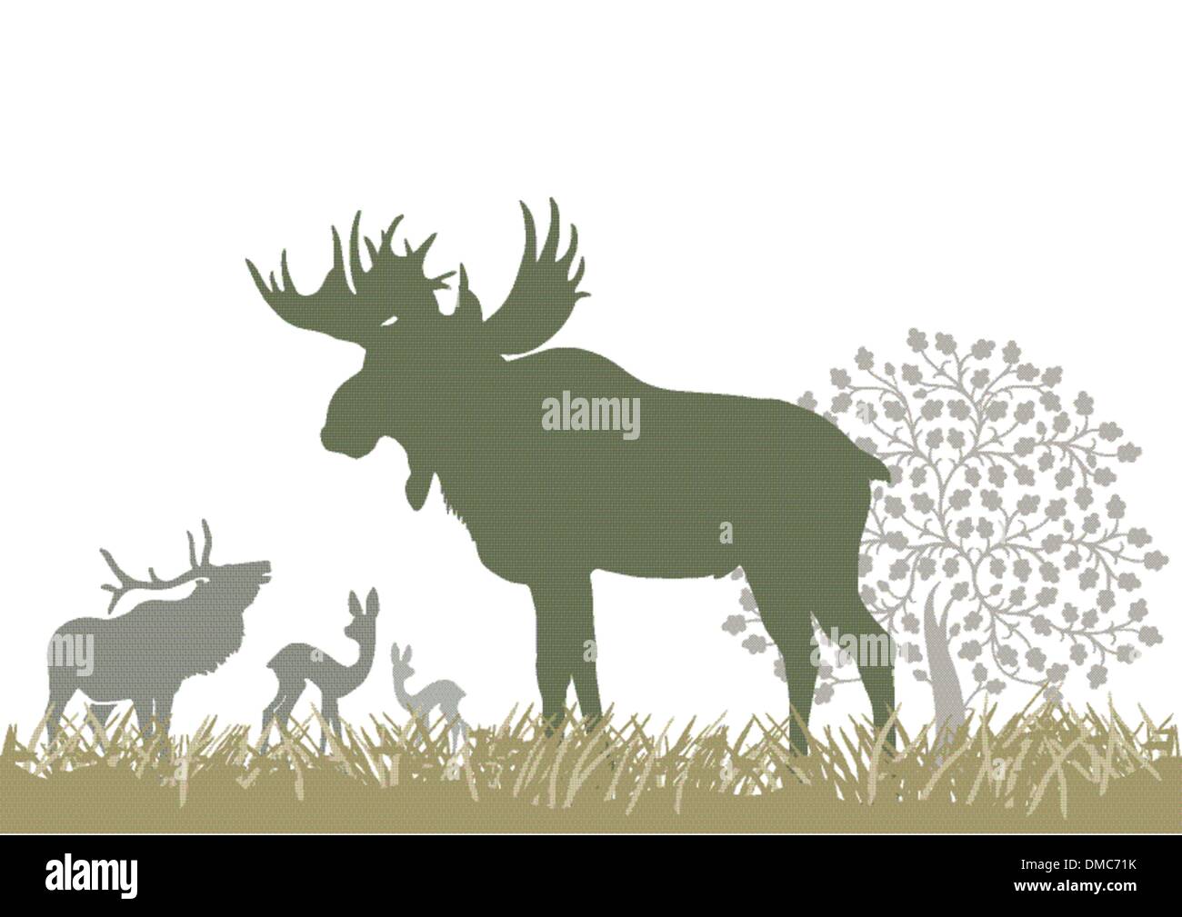 Elk and wild animals Stock Vector