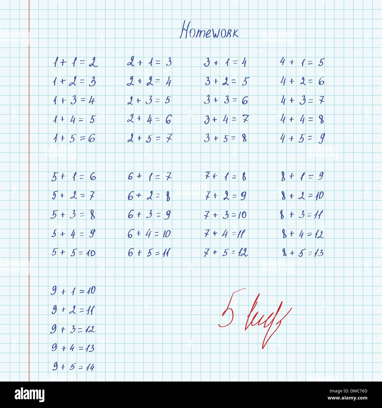 Homework sheet Stock Vector Images - Alamy