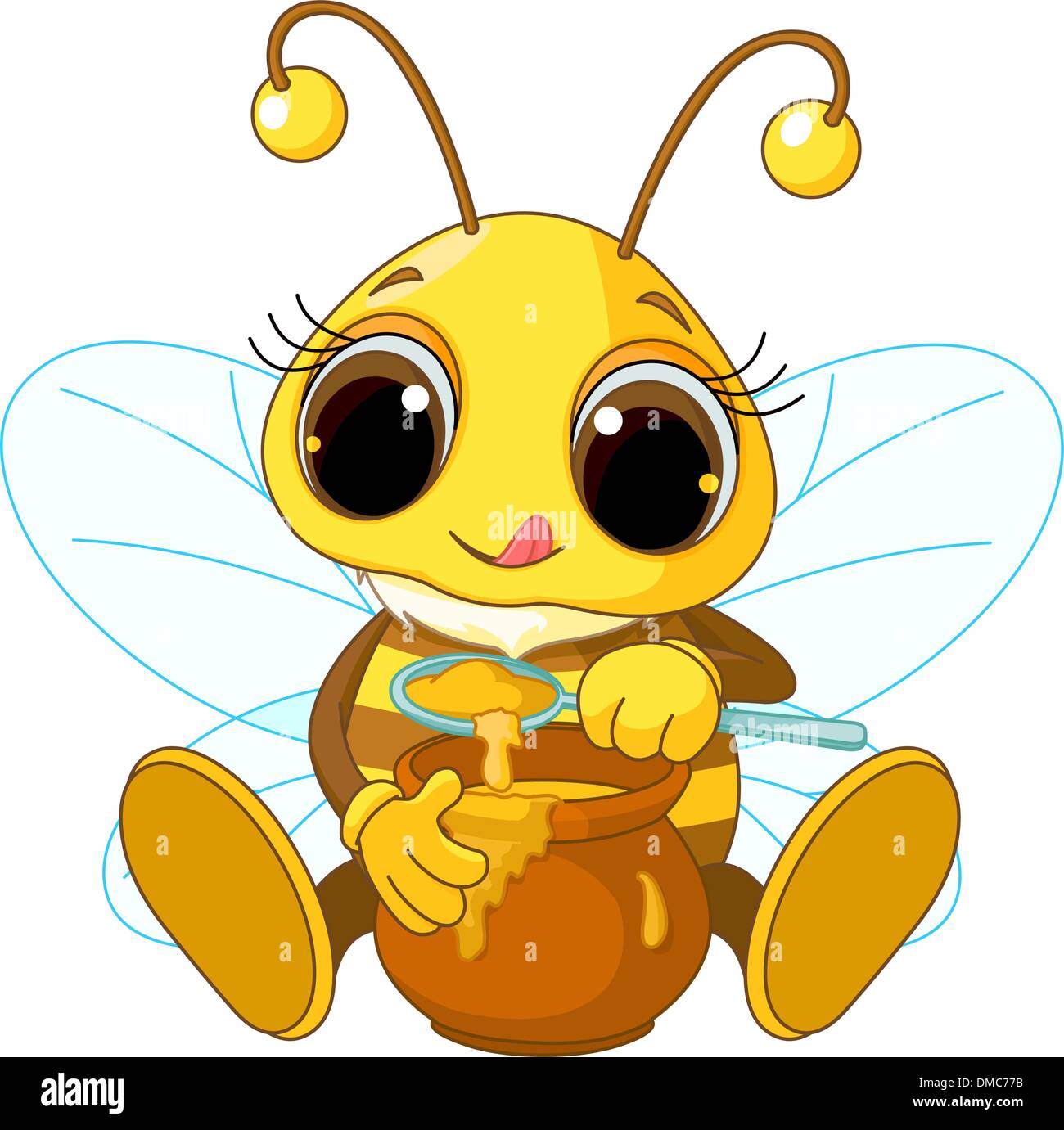 Cute Bee Eating Honey Stock Vector Image And Art Alamy