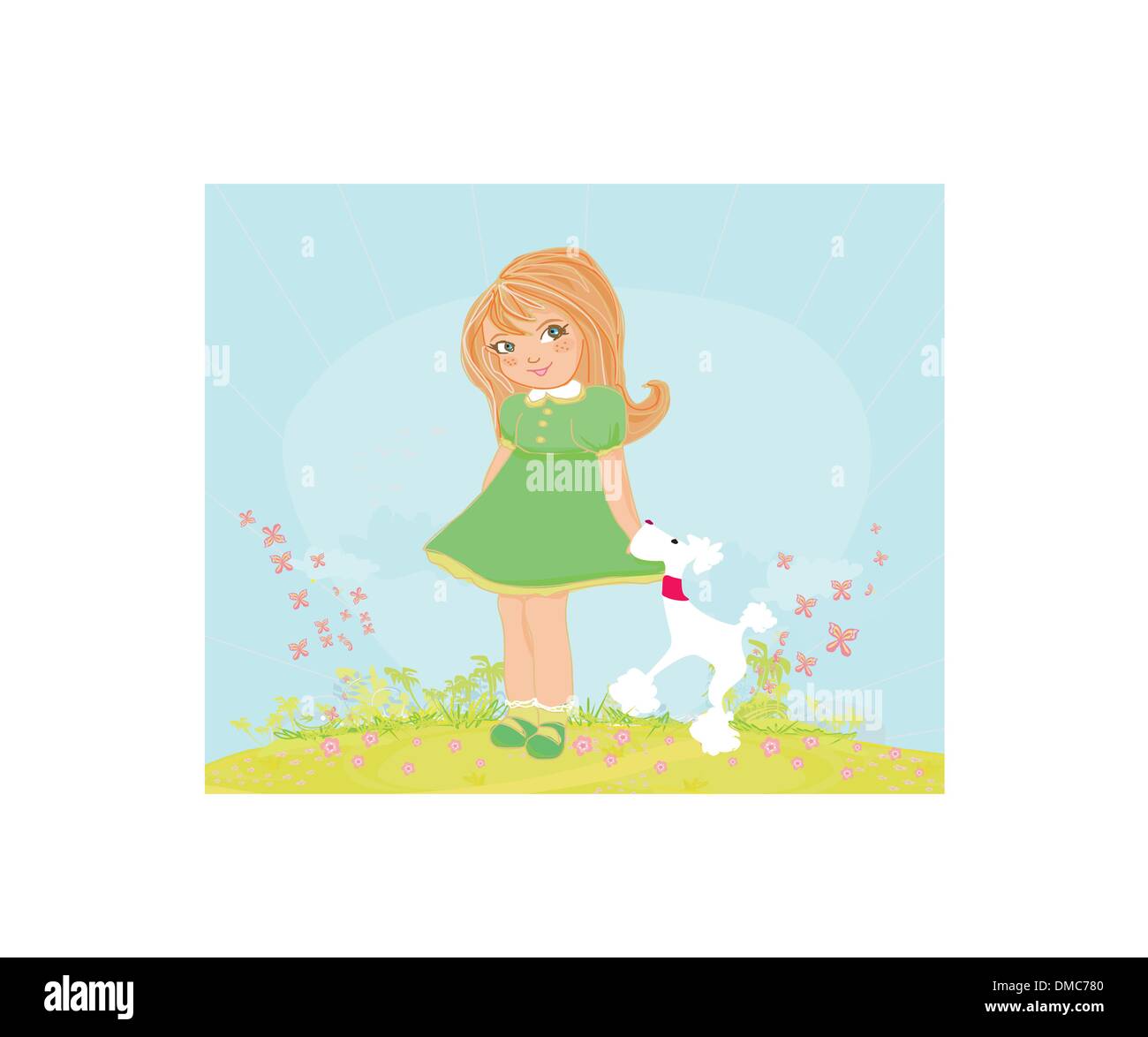 sweet girl and her puppy Stock Vector