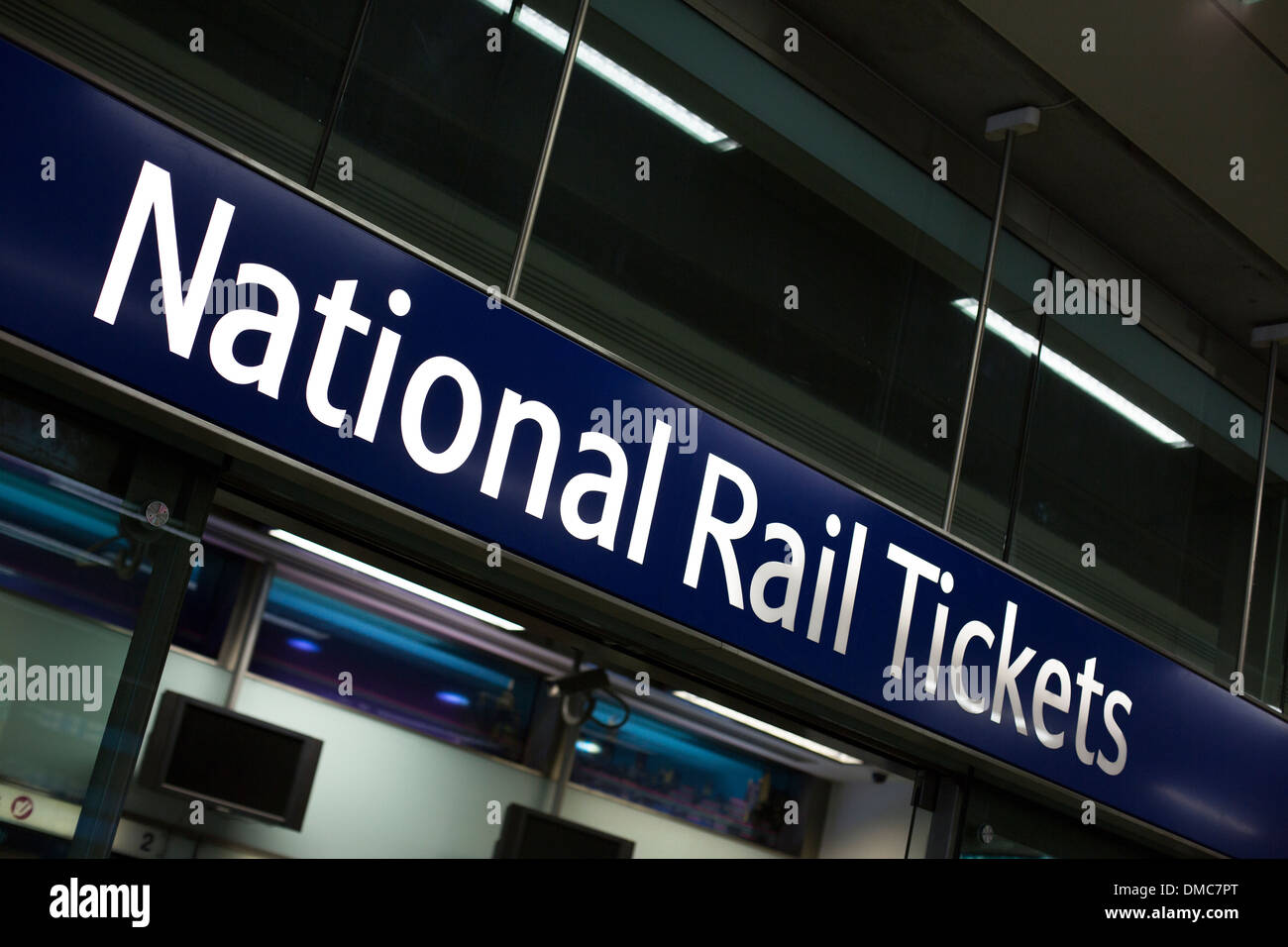 National Rail Tickets sign above entrance to ticket office, St Pancras Station. Stock Photo