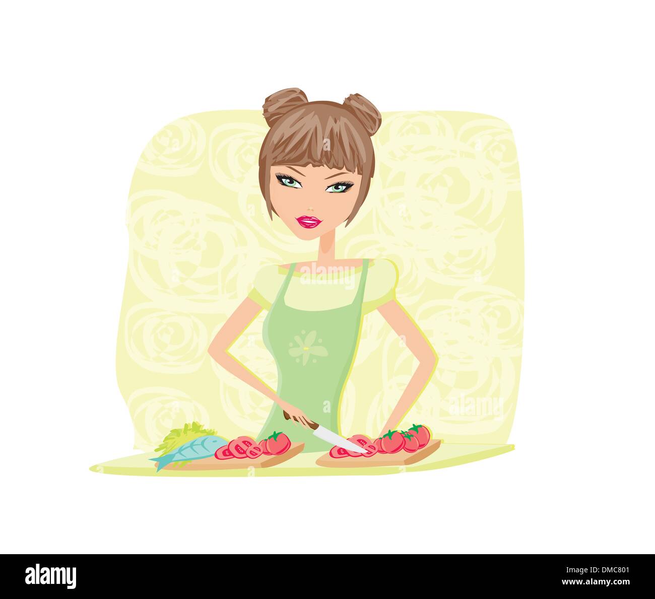 Beautiful lady cooking Stock Vector