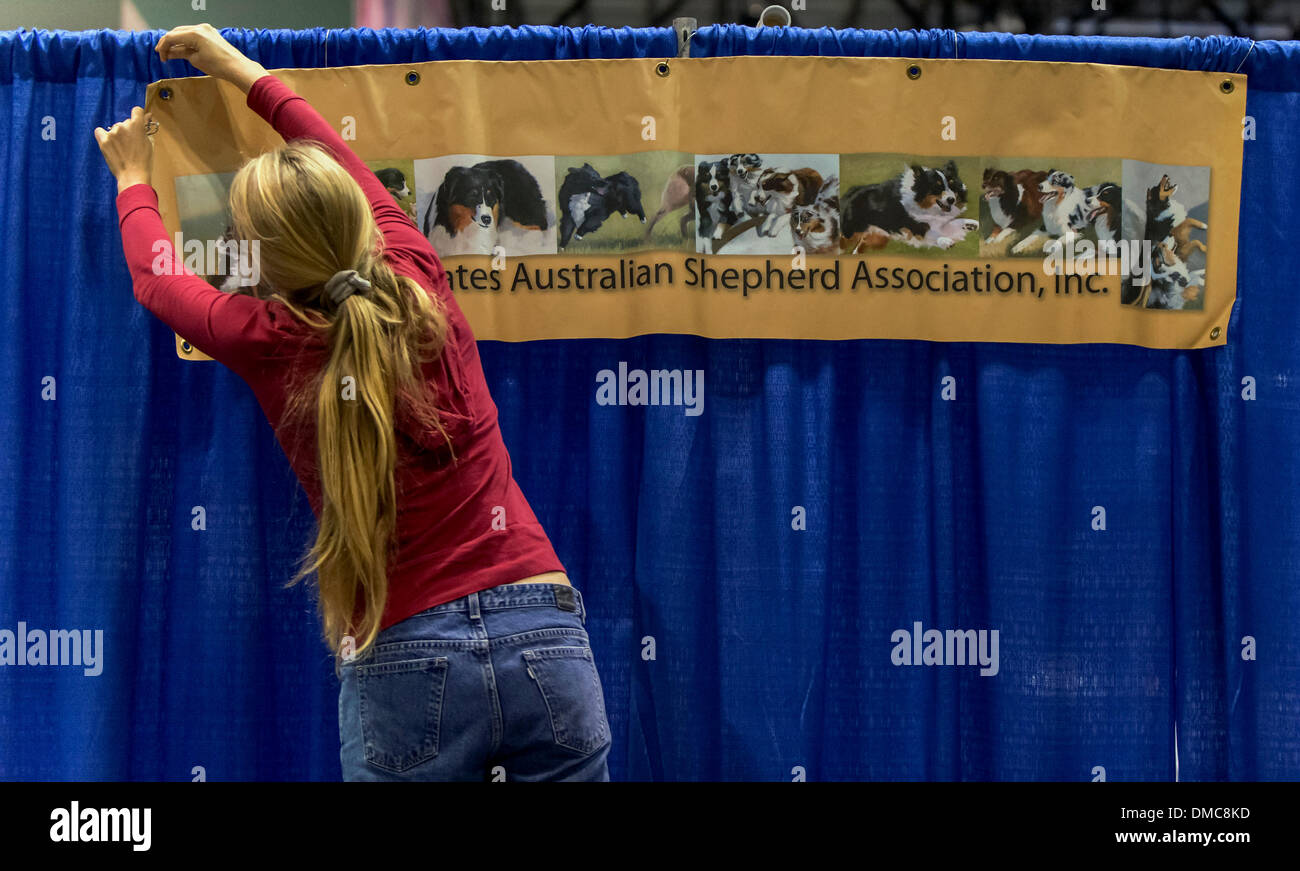 Orlando, Florida, USA. 13th Dec, 2013. KATHY KOEHLER affixes a banner