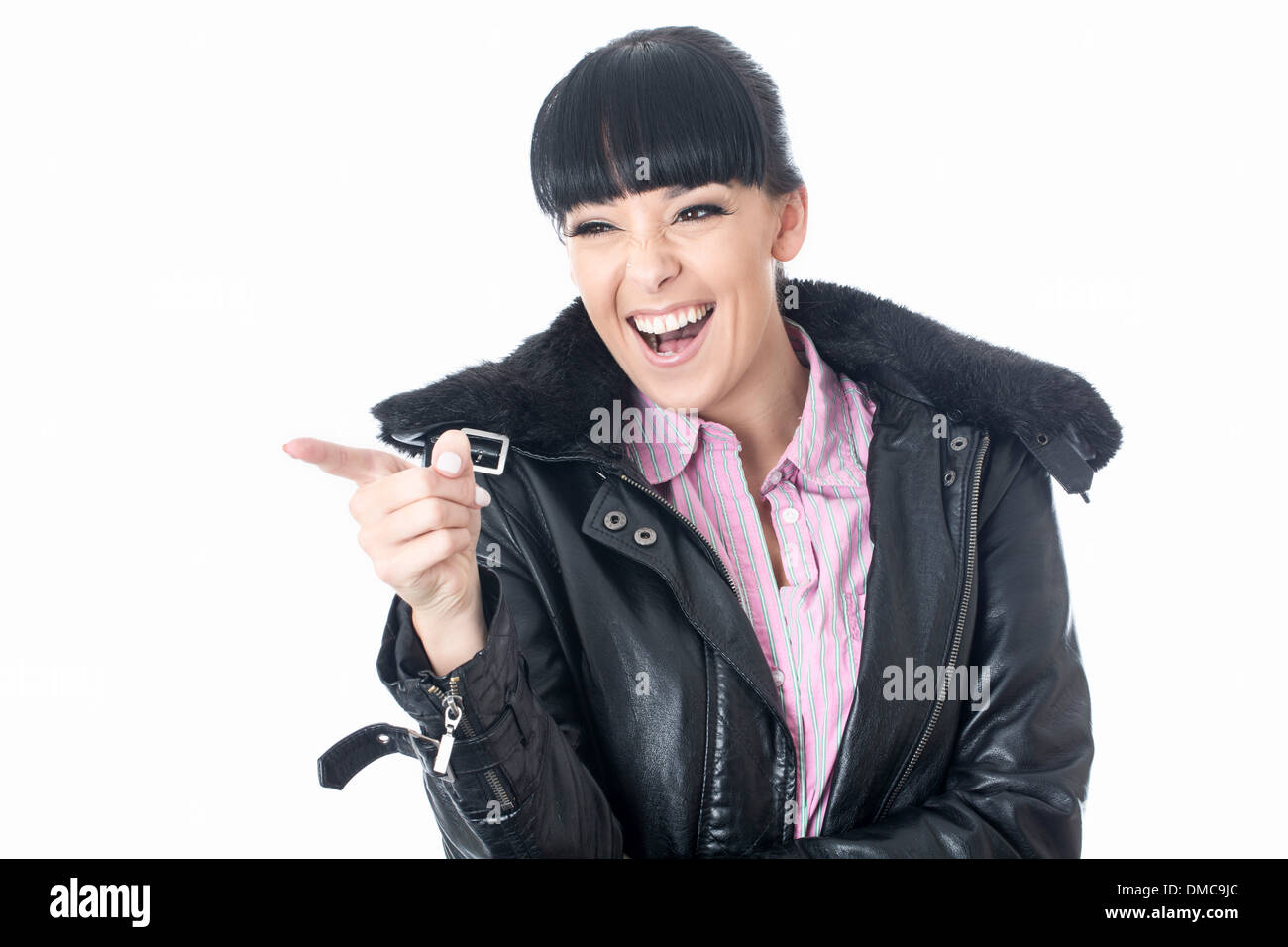 Woman pointing finger laughing hi-res stock photography and images - Alamy