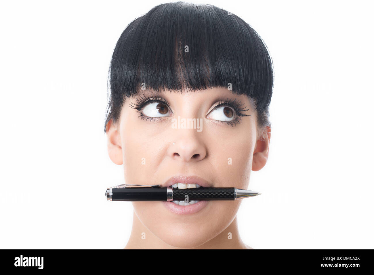Woman pen in mouth hires stock photography and images Alamy