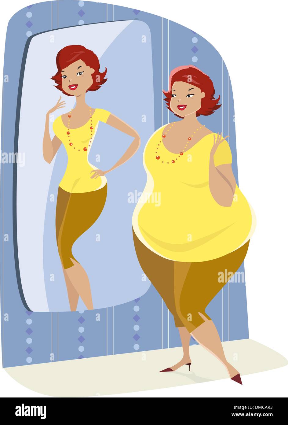 Full lady and her slim reflection Stock Vector
