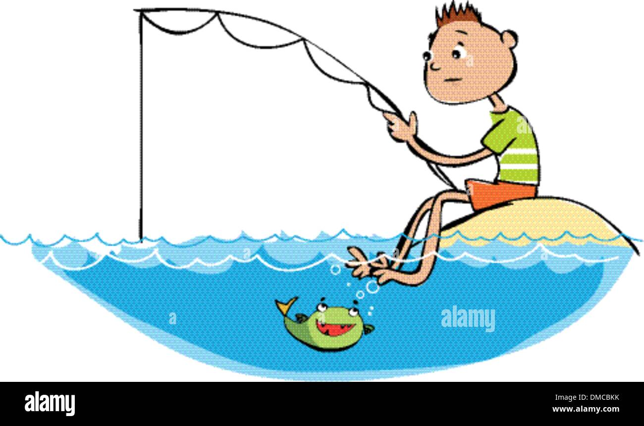 Рисунок мальчик на мостике ловит рыбу