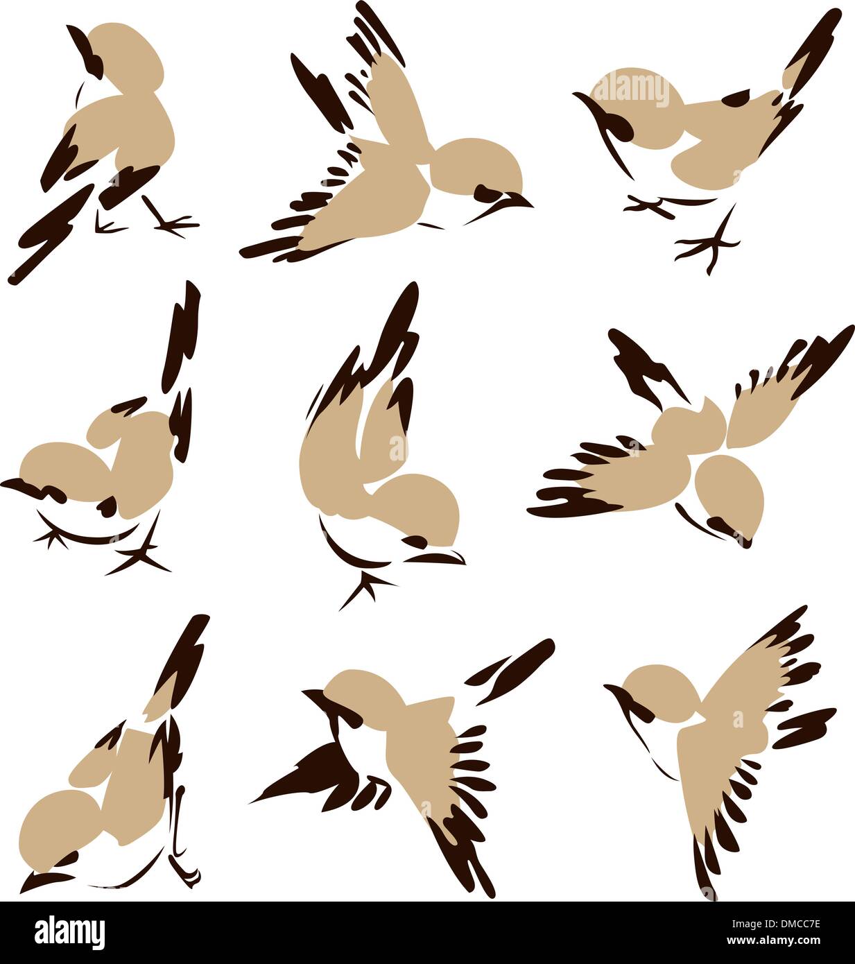 stylish flying bird painting drawing set Stock Vector