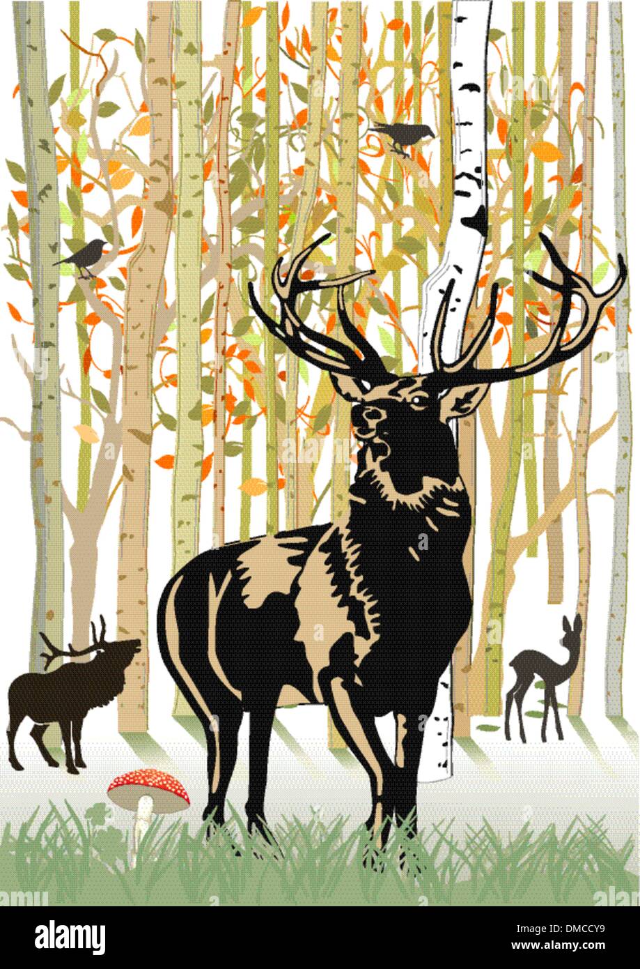 Deer in autumn forest Stock Vector