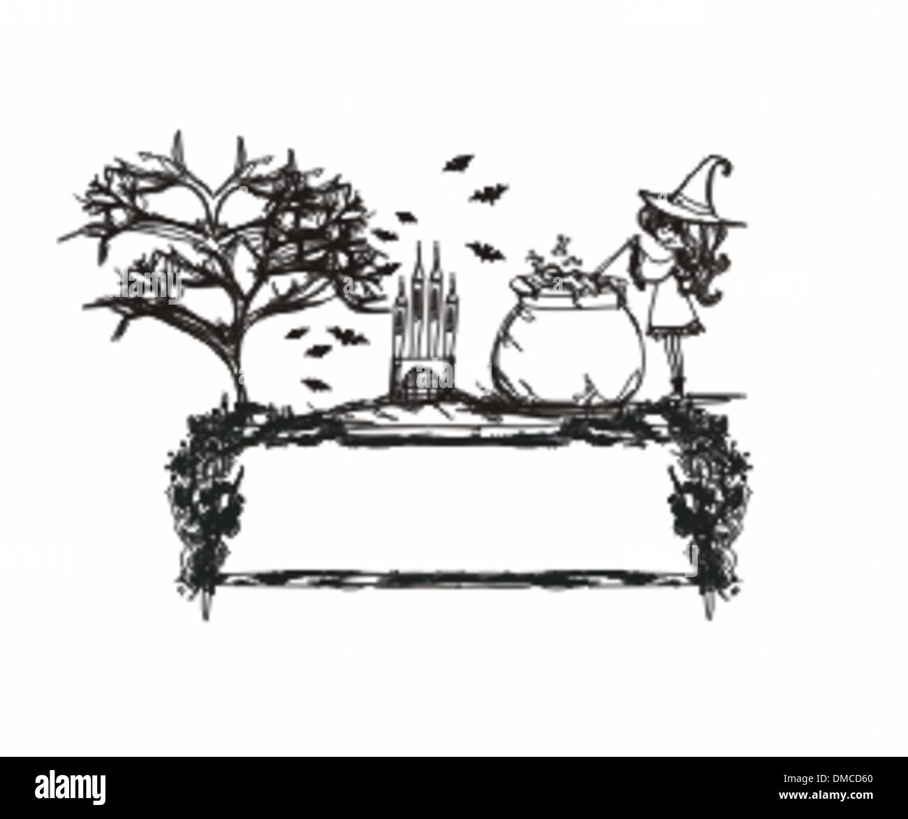 Halloween witch preparing potion - doodle Stock Vector