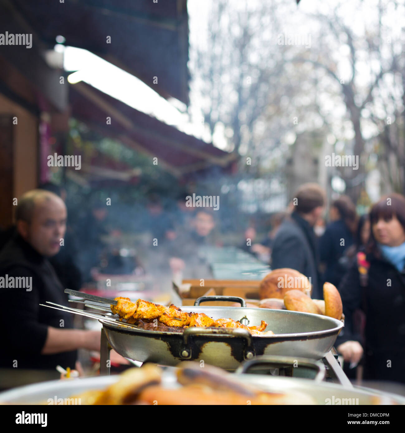 Chicken kebab cooking at a stall near Borough Market Stock Photo