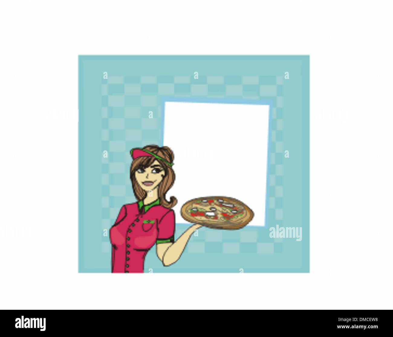 beautiful woman serving pizza Stock Vector