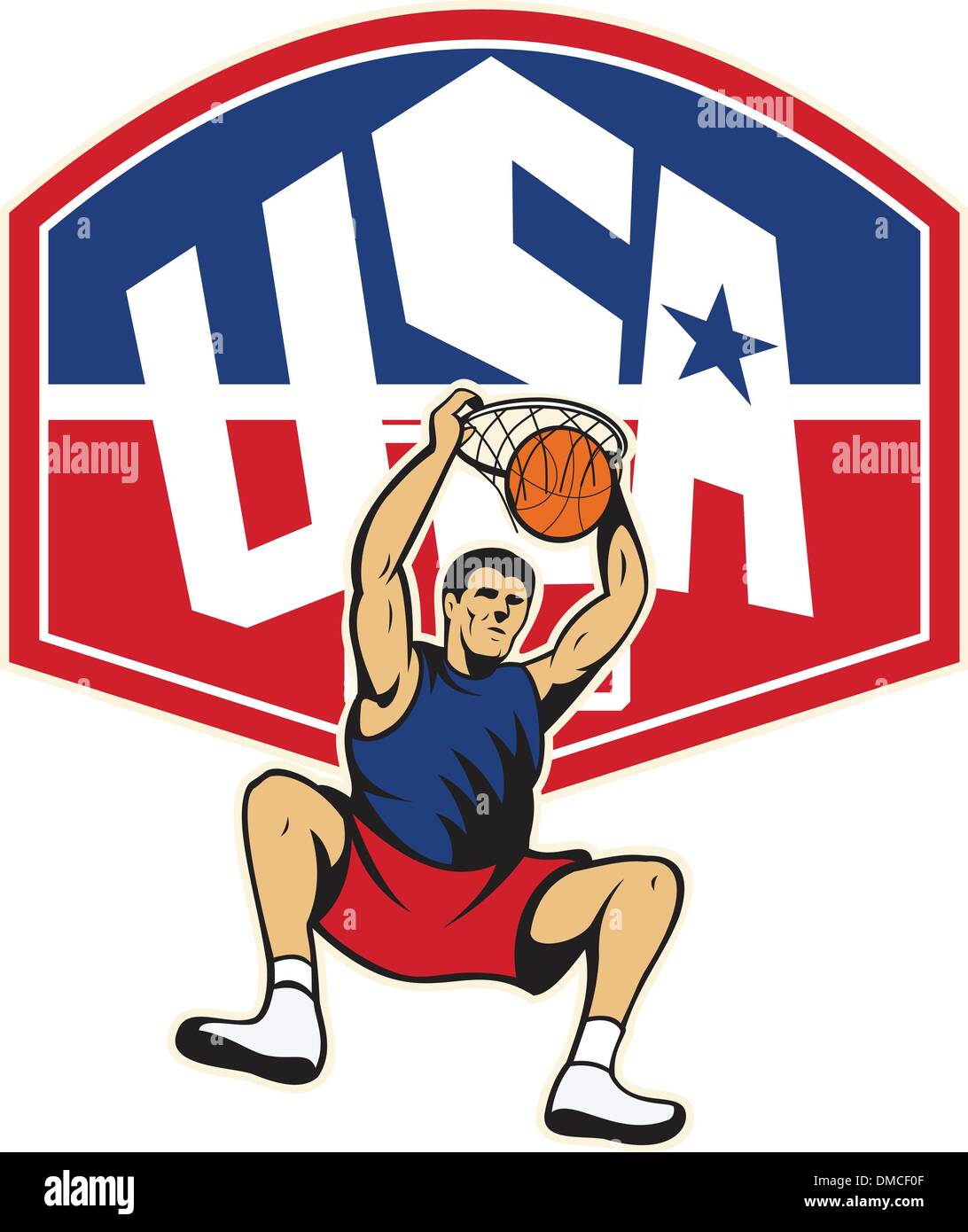 Basketball Player Dunking Ball USA Stock Vector
