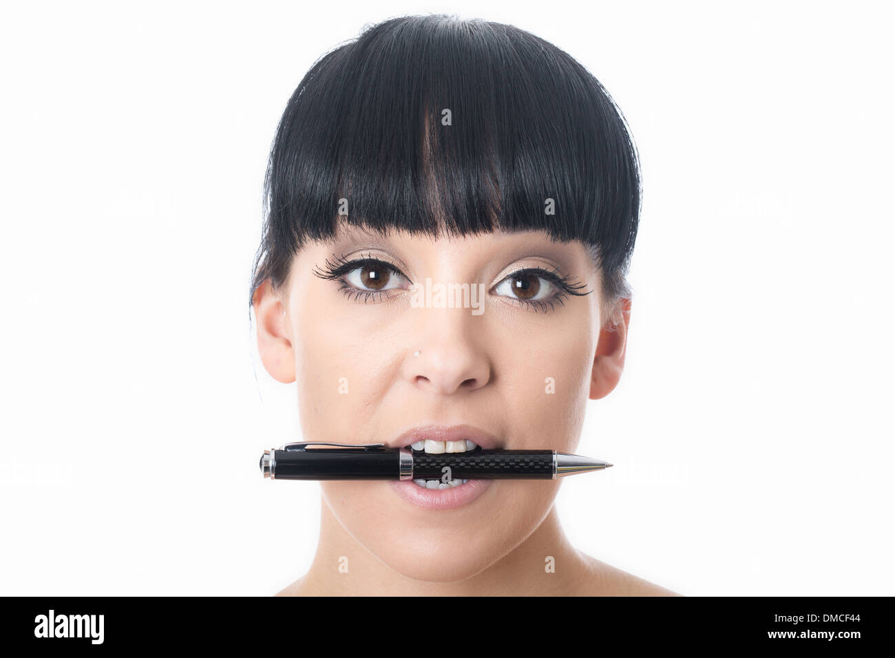Woman pen in mouth hires stock photography and images Alamy