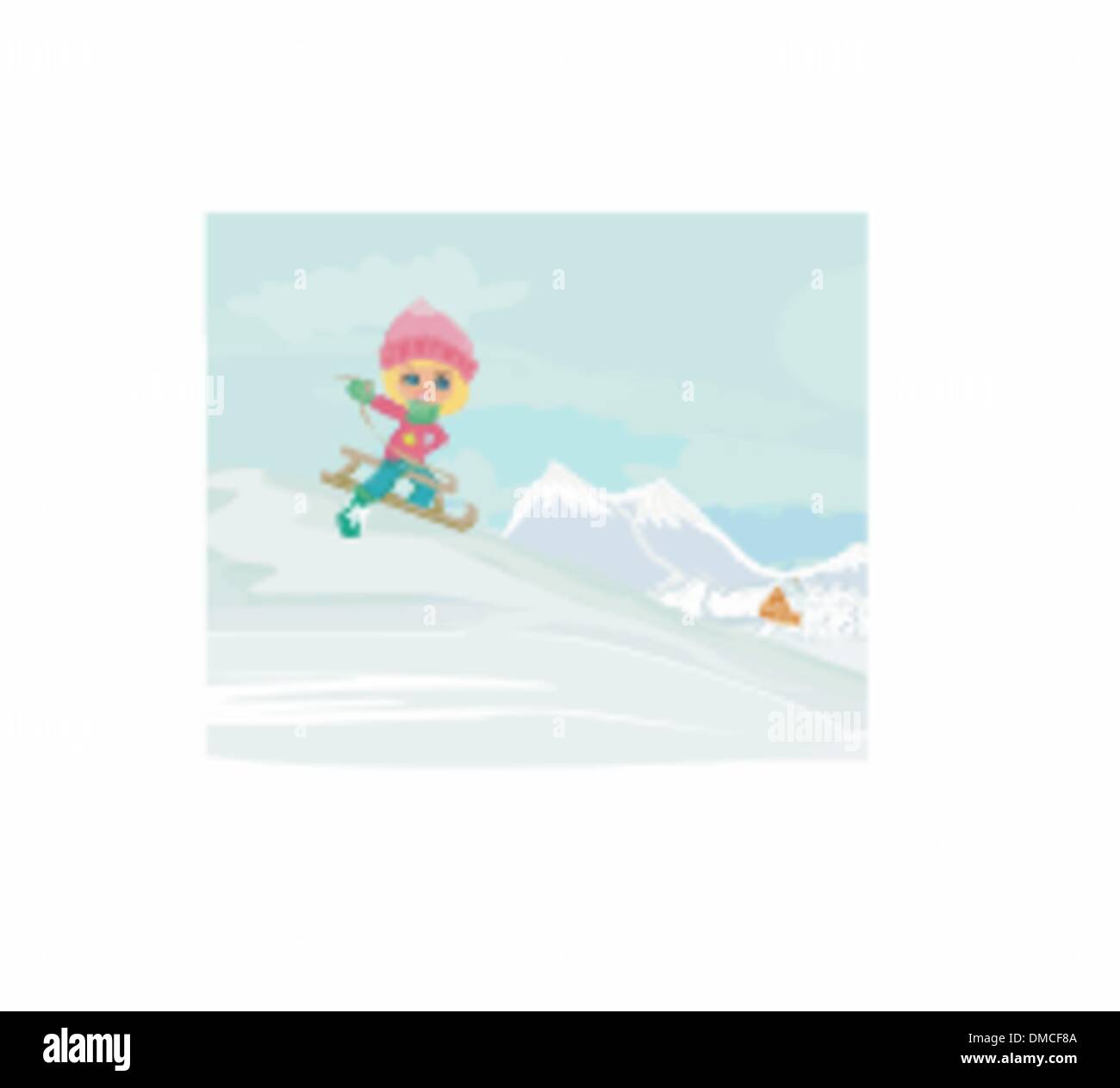 Little girl sledding - vector illustration Stock Vector