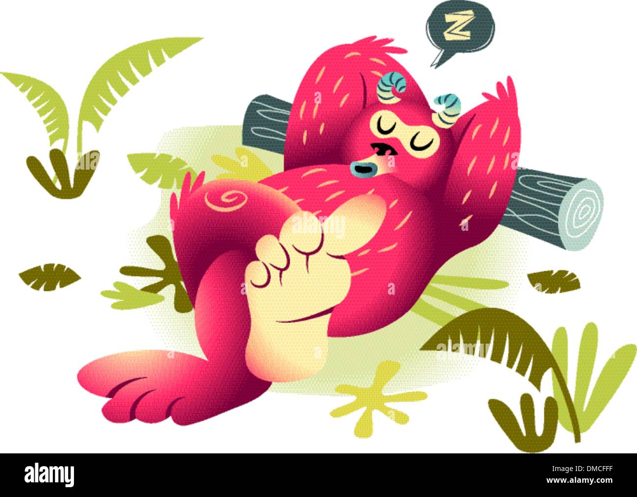 A vector illustration of a fuzzy monster taking a nap Stock Vector