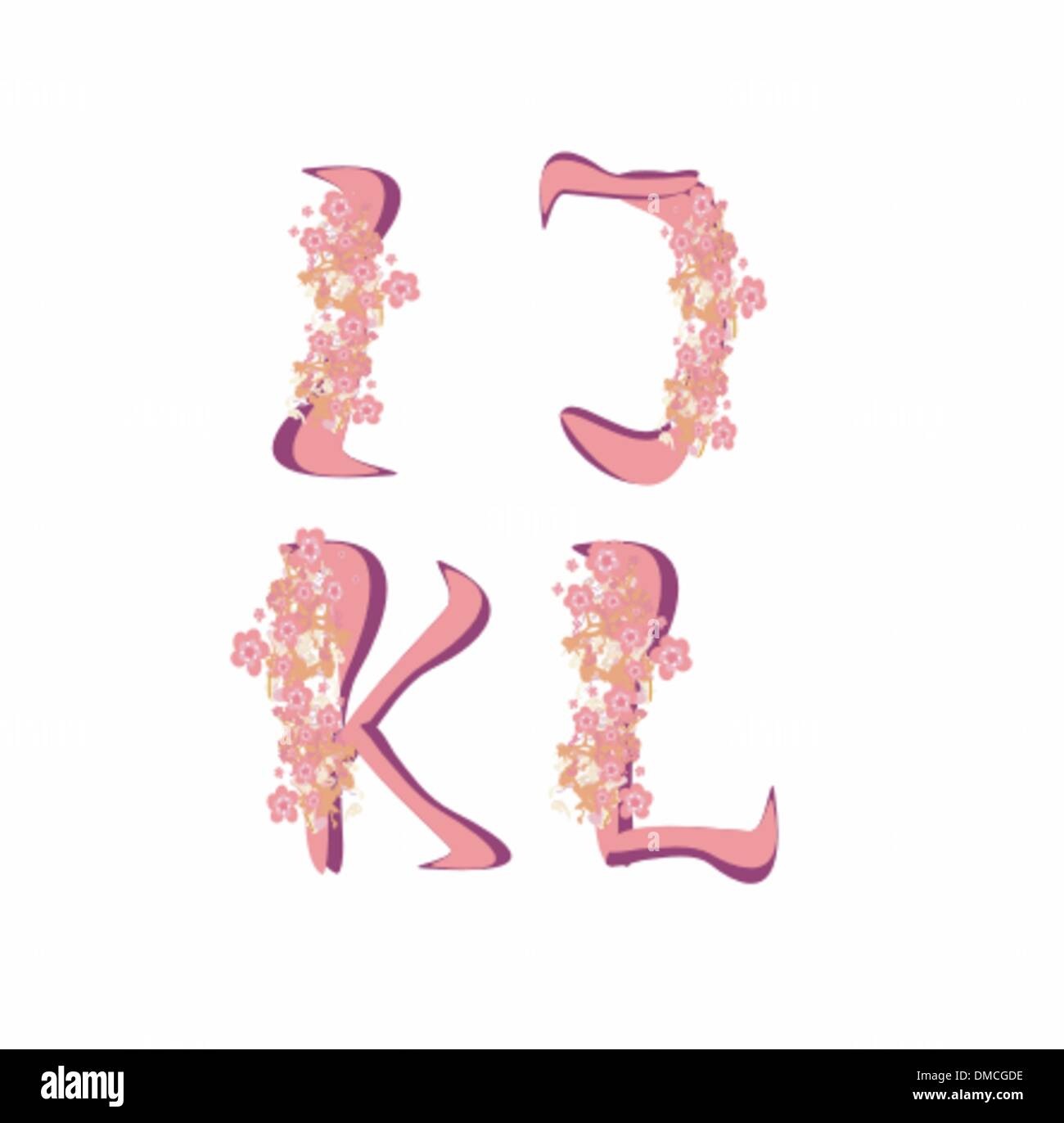 Vector spring alphabet with flowers letters I,J,K,L Stock Vector