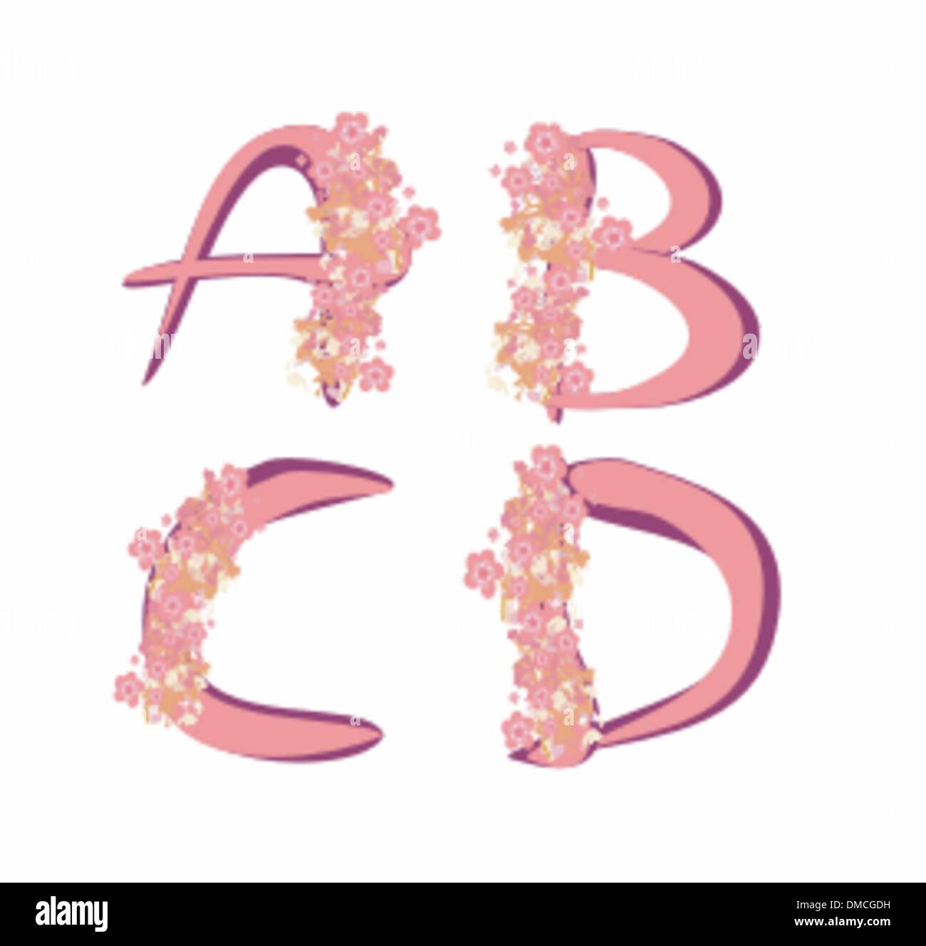 Vector spring alphabet with flowers letters A,B,C,D Stock Vector