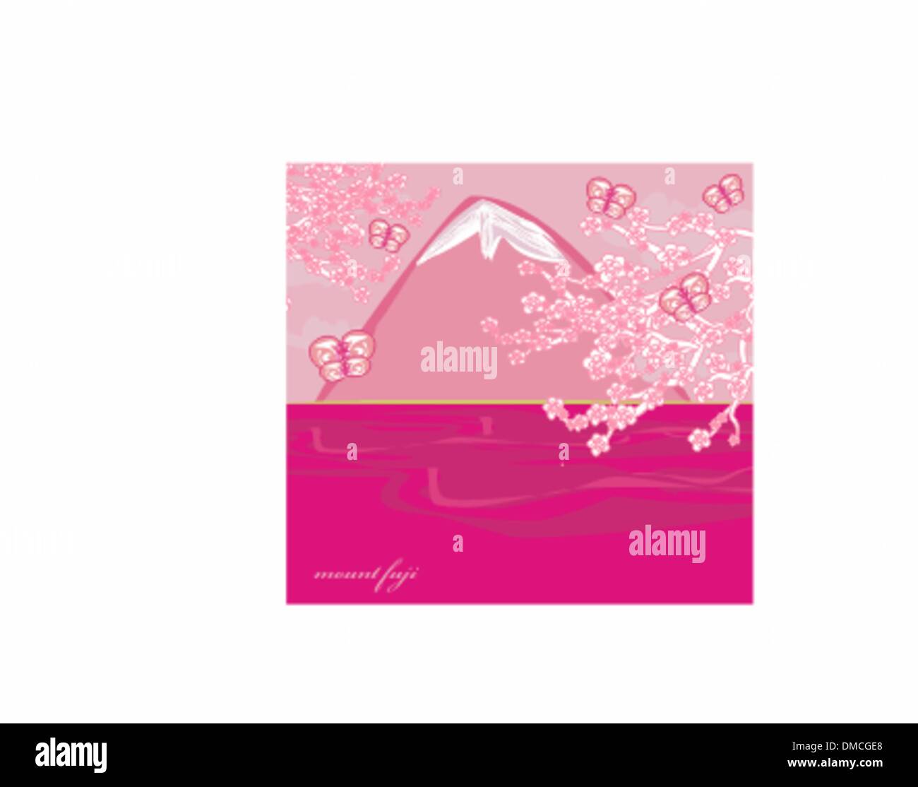 Japanese cherry tree to the background of the mountain Stock Vector