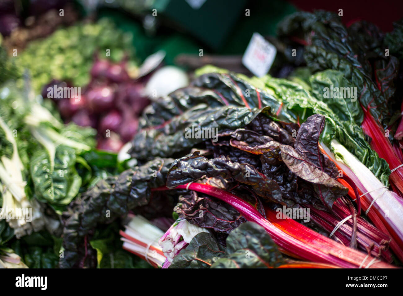 rhubarb on display at Borough Market Stock Photo