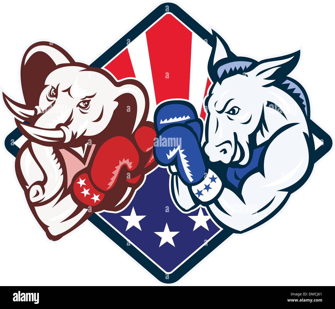Democrat Donkey Republican Elephant Mascot Boxing Stock Vector