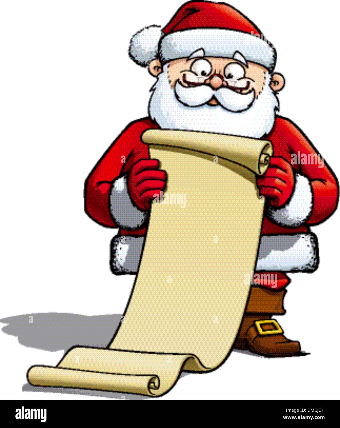 Santa Holding a Gift List. Stock Vector