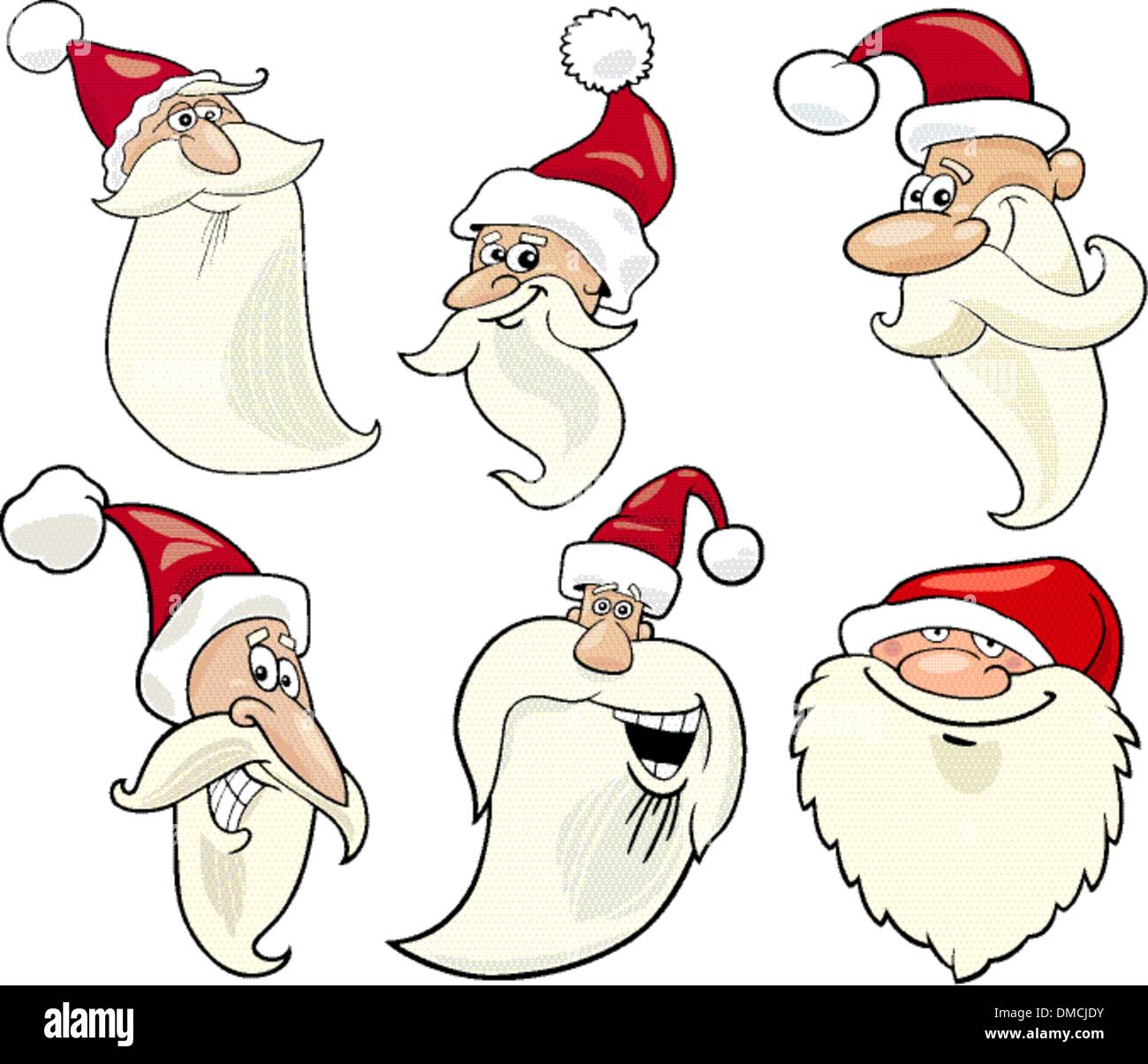 Happy Santa Claus Cartoon Faces Icons Set Stock Vector Art